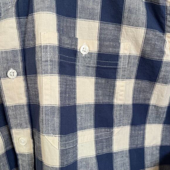 VTG LL Bean Slightly Fitted Plaid Mens Button Up Shirt Size L Blue Check Preppy - Picture 6 of 9